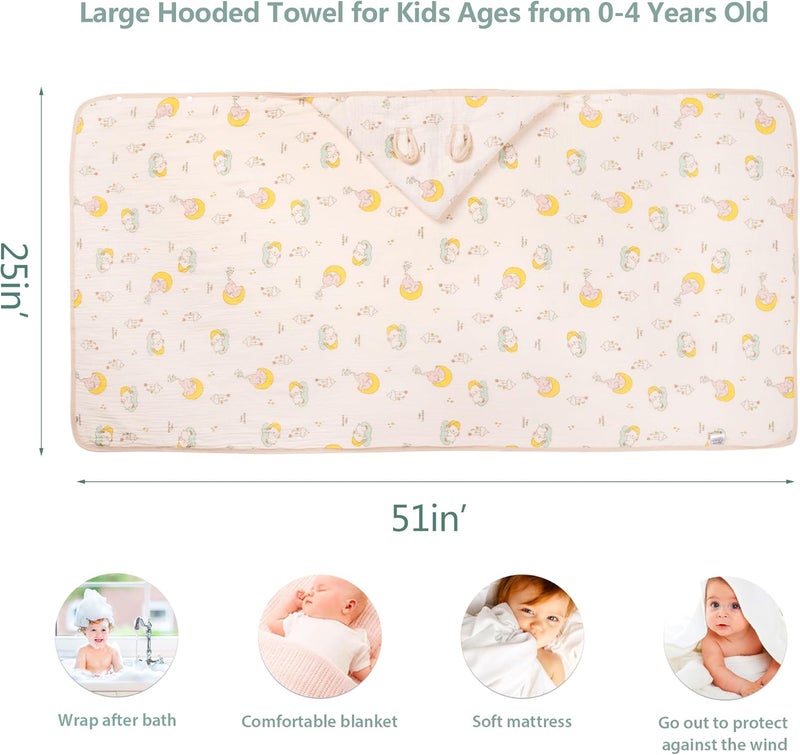 REMASS Hooded Towel Muslin Hooded Towel Made from Organic Cotton 6-Layer Cotton Bath Towel, Soft Bath Towels 25x51inches for Toddler Baby (Splashing Elephant) - Image 2